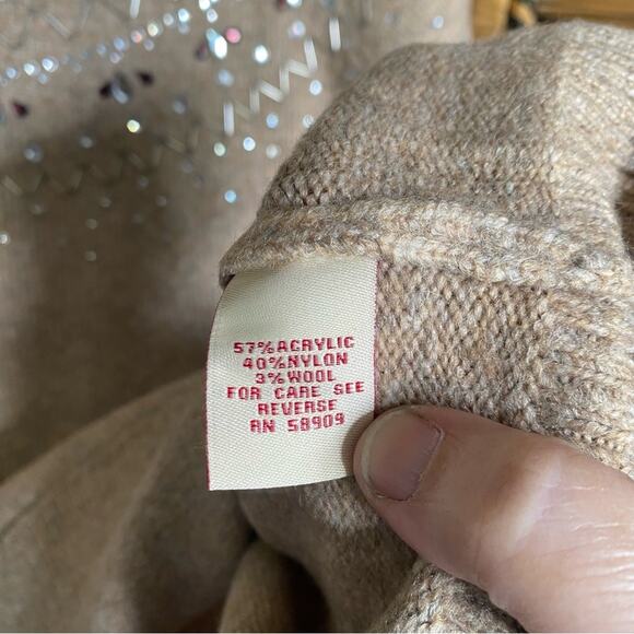 NWT Reba Tan Knit Sweater with sequin detailing XL Cozy wool nylon acrylic blend - Picture 4 of 9